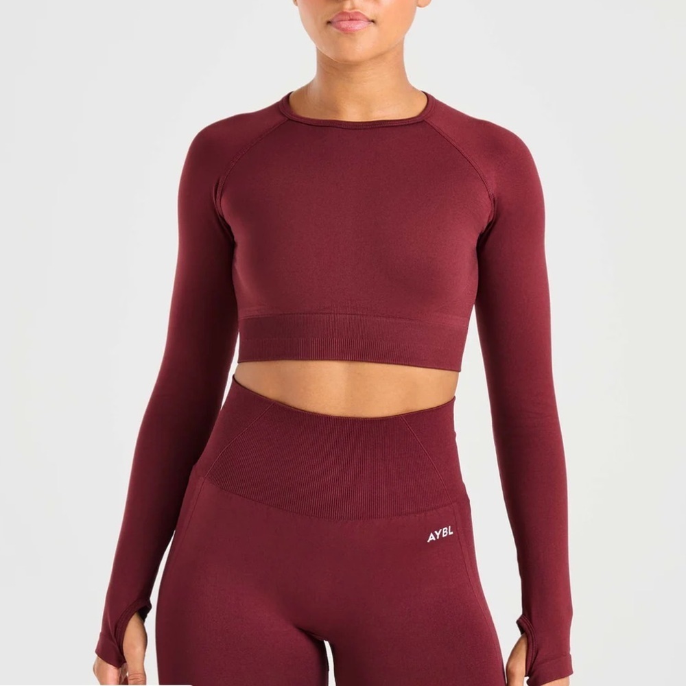 SET OF TWO - AYBL Red / Green Long Sleeve Fitted Crop Top
